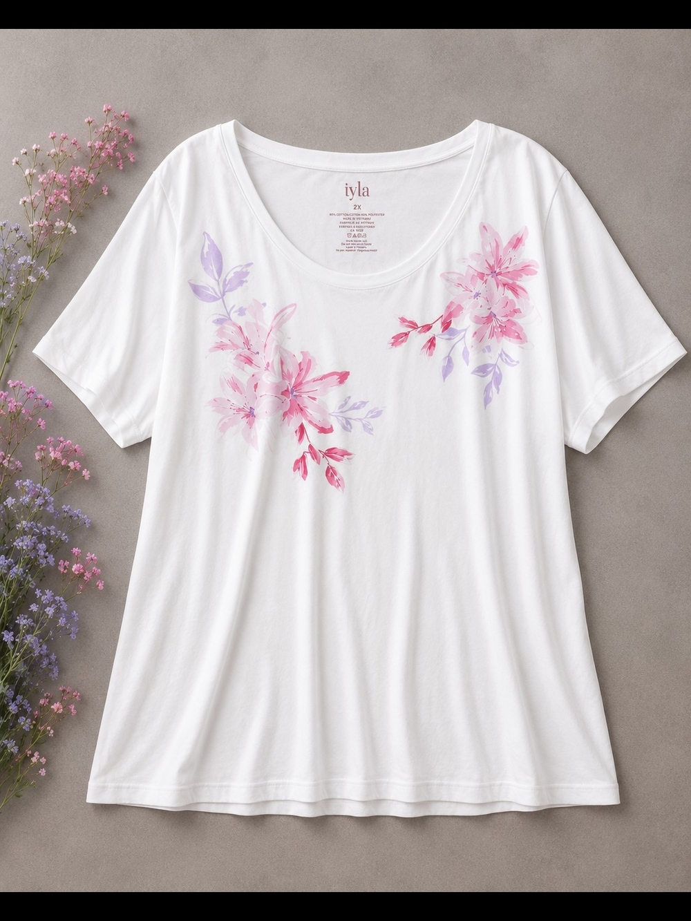 Iyla Plus NWT Floral Scoop Neck Tee 2X Cotton Blend